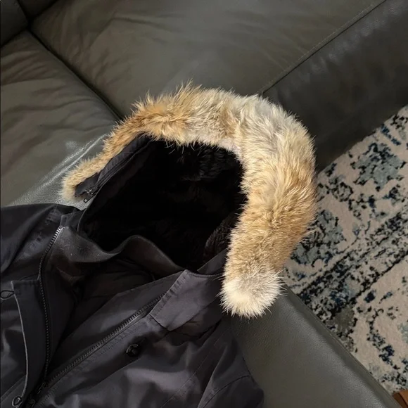 Canada Goose Black Puffer Coat with Fur Trim- small blue - Picture 2 of 5